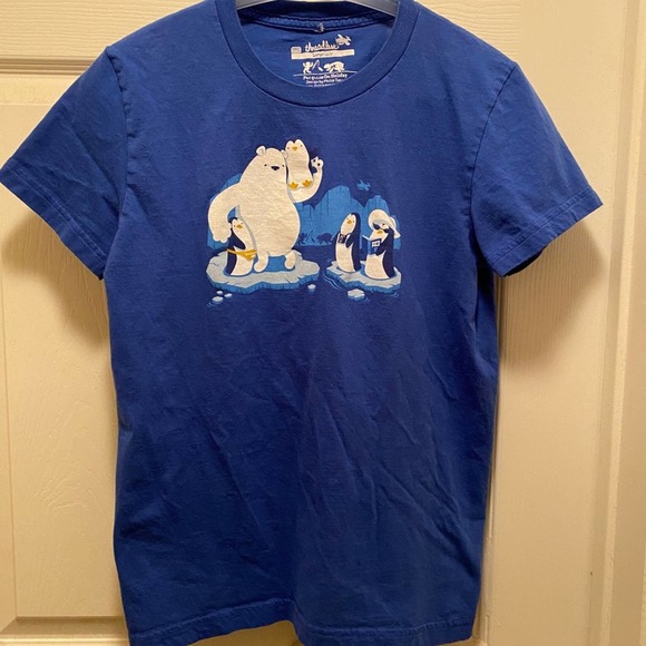Threadless First Edition Penguins on Holiday - royal blue - women’s large - Picture 1 of 5